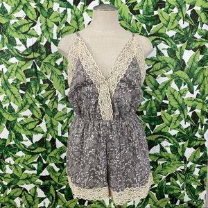 b-Sharp V-Neck Open Back Printed Romper A097